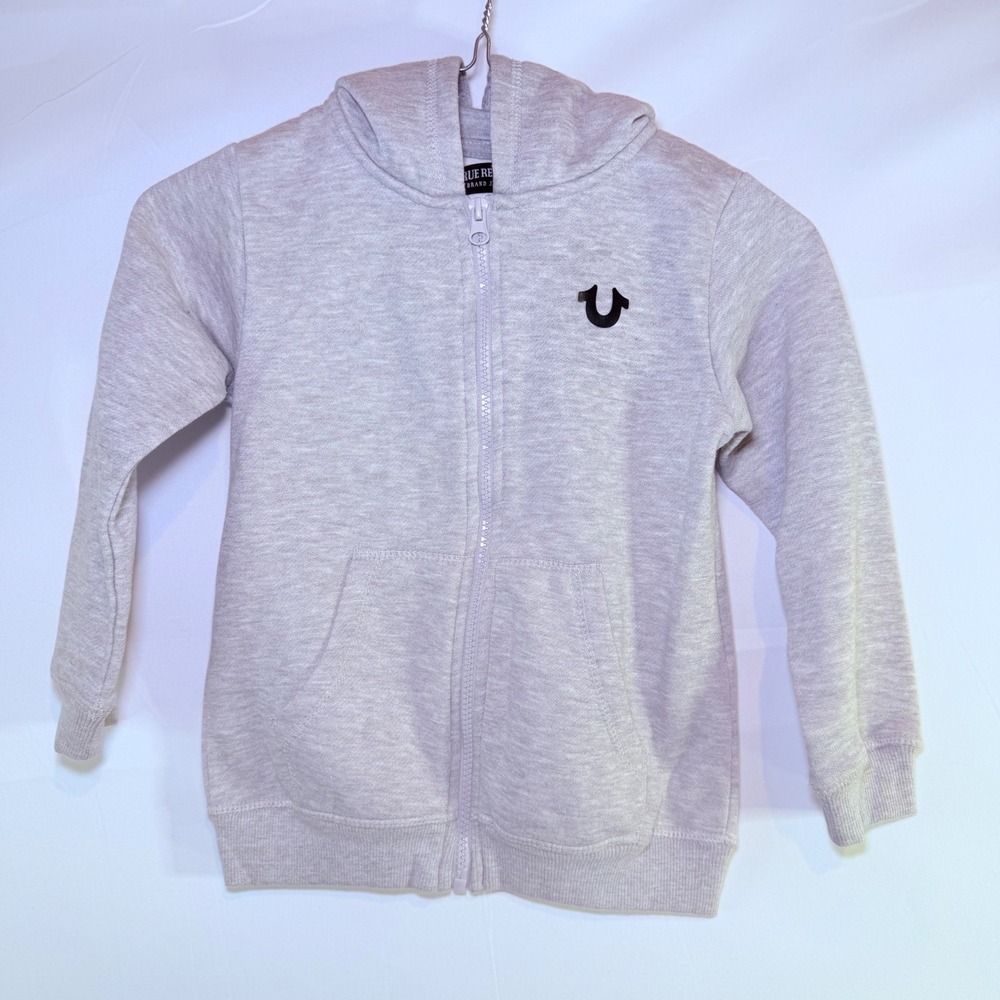 True Religion Kids Heather Gray World Tour Buddha Zip Up Hoodie Size M 5/6